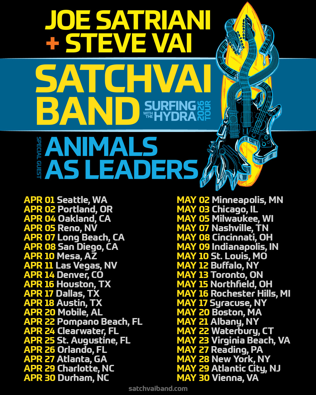 Joe Satriani Surfing With The Hydra Tour Poster 2026